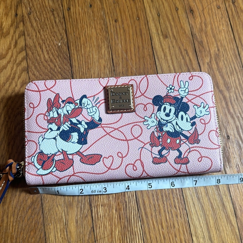 Dooney & Bourke Pink Disney Mickey & Minnie Zip Wristlet Wallet - Picture 4 of 5